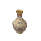 Earthy Beige Pottery Bulb Shape Faded Floral Geometric Pattern Art Vase JK214S