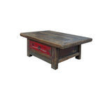 Chinese Vintage Rustic Wood Brown Drawer Low Kang Table Display Stand JK241S