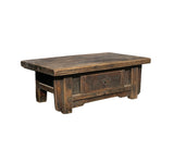 Chinese Vintage Rustic Wood Brown Drawer Low Kang Table Display Stand JK243S
