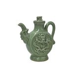 Oriental Celadon Green Wine Jar Shape Dragon Ceramic Art Vase Jar JK278S