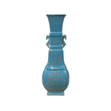 Oriental Turquoise Blue Golden Graphic Thin Porcelain Art Vase JK283S