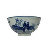 Chinese Blue White People Scenery Graphic Porcelain Bowl Display Art jk284S