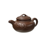 Vintage Brown Round Heart Shape Scroll Pattern Zisha Clay Teapot Art Display JK300S