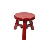 Rustic Distressed Red Round Top Tri-Legs Small Short Stool Table Stand JK323S
