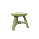 Distressed Light Green Round Top Tri-Legs Small Short Stool Table Stand JK324S