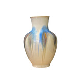 Blue Light Brown Tan White Strips Ceramic Round Large Vase Jar ws3283S