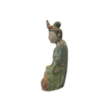 Rustic Wood Sitting Bodhisattva Kwan Yin Green Dress Buddha Statue ws3244S
