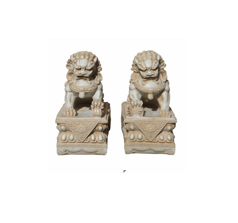 Pair Chinese Off White Marble Like Fengshui Foo Dogs cs1289S