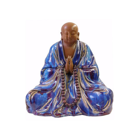 Chinese Ceramic Blue Glaze Sitting Buddha Lohon Amitabha Statue cs1668S
