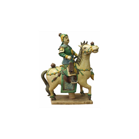 Chinese Vintage Handmade Ceramic Warrior On Horse Figure cs3040S