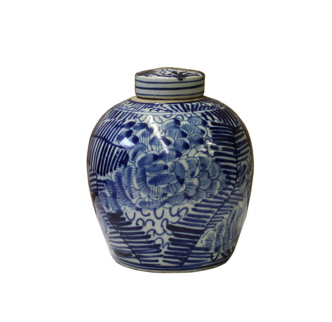 Chinese Oriental Small Abstract Pattern Blue White Porcelain Ginger Jar cs3338S
