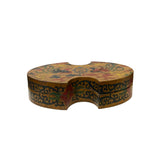 Chinese Distressed Mustard Yellow Phoenix Graphic Oval Shape Box ws3388S