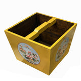 Chinese Wood Square Distressed Yellow Lotus Graphic Handle Bucket ws3509S