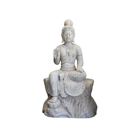 Chinese White Marble Stone Sitting Kwan Yin Tara Bodhisattva Statue cs3883S