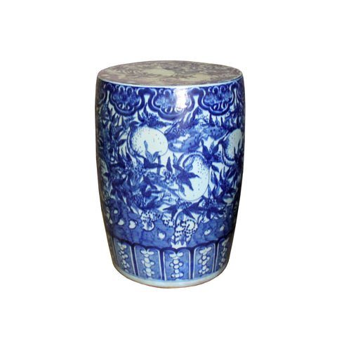 Chinese Round Peach Flower Blue White Porcelain Stool Table cs4302S