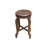 Vintage Oriental Oval Brown Cross 4 Legs Wood Stool ws4905S