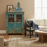Shabby Chic Turquoise Blue Half-Glass Doors Medium Size Cabinet cs5382NS