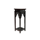 4.75" Dark Brown Scroll Pattern Square Tall Slim Wood Display Stand Riser st1058BS