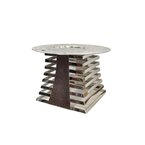 Punch Marks Stainless Steel Round Display Serving Plate on Tower Tw009S