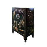 Vintage Chinoiseries Black & Stone Inlay Graphic End Table Nightstand ws3173S