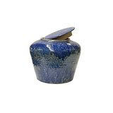 Vintage Distressed Deep Blue White Flecks Round Pottery Pot Jar Urn ws4527S