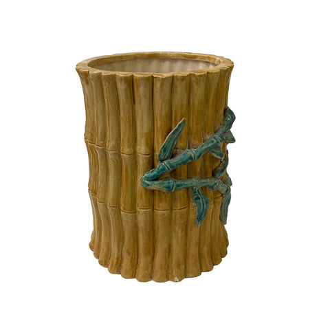 Chinese Bamboo Theme Brown Green Glaze Ceramic Display Container Art ws3345S Chinese Bamboo Theme Brown Green Glaze Ceramic Display Container Art ws3345S