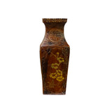 Chinoiseries Golden Graphic Brown Lacquer Square Vase Jar Shape Display ws3352S