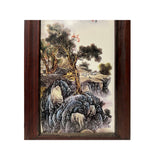 Chinese Wood Frame Porcelain Mountain Tree Scenery Wall Plaque Panel ws3354S