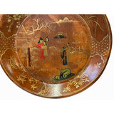 Chinoiseries Golden Graphic Brown Lacquer Round Display Disc Plate Tray ws3369S