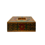 Chinese Distressed Mustard Yellow Dragon Graphic Square Shape Box ws3375S