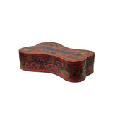 Chinese Distressed Brick Red Treasure Graphic Ribbon Shape Box ws3376S