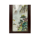 Chinese Wood Frame Porcelain Mountain Tree Scenery Wall Plaque Panel ws3398S