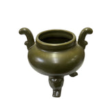 Chinese Handmade Dark Olive Army Green Ceramic Accent Ding Holder ws3399S