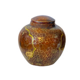 Chinoiseries Golden Graphic Brown Lacquer Fat Round Jar Shape Display ws3428BS