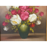 Oil Paint Canvas Art Pink White Blossom Roses Gold Color Frame Painting ws3453S