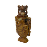 Chinese Brown Color Stone Carved Dragons Flat Jar Display Art ws3469S