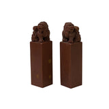 Pair Chinese Soap Stone Carved Foo Dogs Seal Stamp Display ws3471S