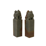 Pair Chinese Soap Stone Carved Elephant Seal Stamp Display ws3472S