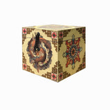 Chinese Distressed Beige Cream Double Fishes Graphic Square Shape Box ws3490S