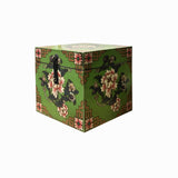 Chinese Distressed Green Lotus Flower Graphic Square Shape Box ws3495S