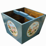 Chinese Wood Square Pastel Blue Lotus Graphic Handle Bucket ws3508S