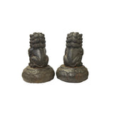 Pair Rustic Chinese Iron Foo Dog Lion on Round Base FengShui Figures ws3543S