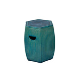 Chinese Hexagon Bamboo Theme Turquoise Green Ceramic Clay Garden Stool ws3545S