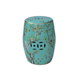 Turquoise Teal Green Porcelain Flower Parrot Round Barrel Stool Table ws3546S