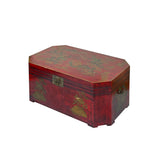 Vintage Distressed Brick Red Veneer Dragons Oriental Trunk Table ws3555S