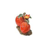 Ceramic Orange Red Double Peach w Leaf Flower Display Art Figure ws3579S