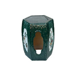 Asian Hexagon Green Open Window Flower Bamboo Motif Clay Garden Stool Table ws3591S