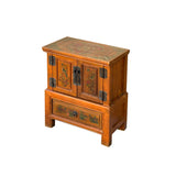 Chinese Distressed Orange Flower Graphic End Table Nightstand ws3592S