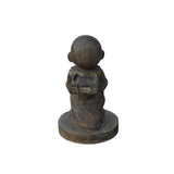 Chinese Dark Gray Stone Standing Garden Cute Lohon Monk Statue ws3624S