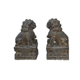 15" Pair Chinese Rustic Stone Fengshui Foo Dogs Lions Statue ws3625CS